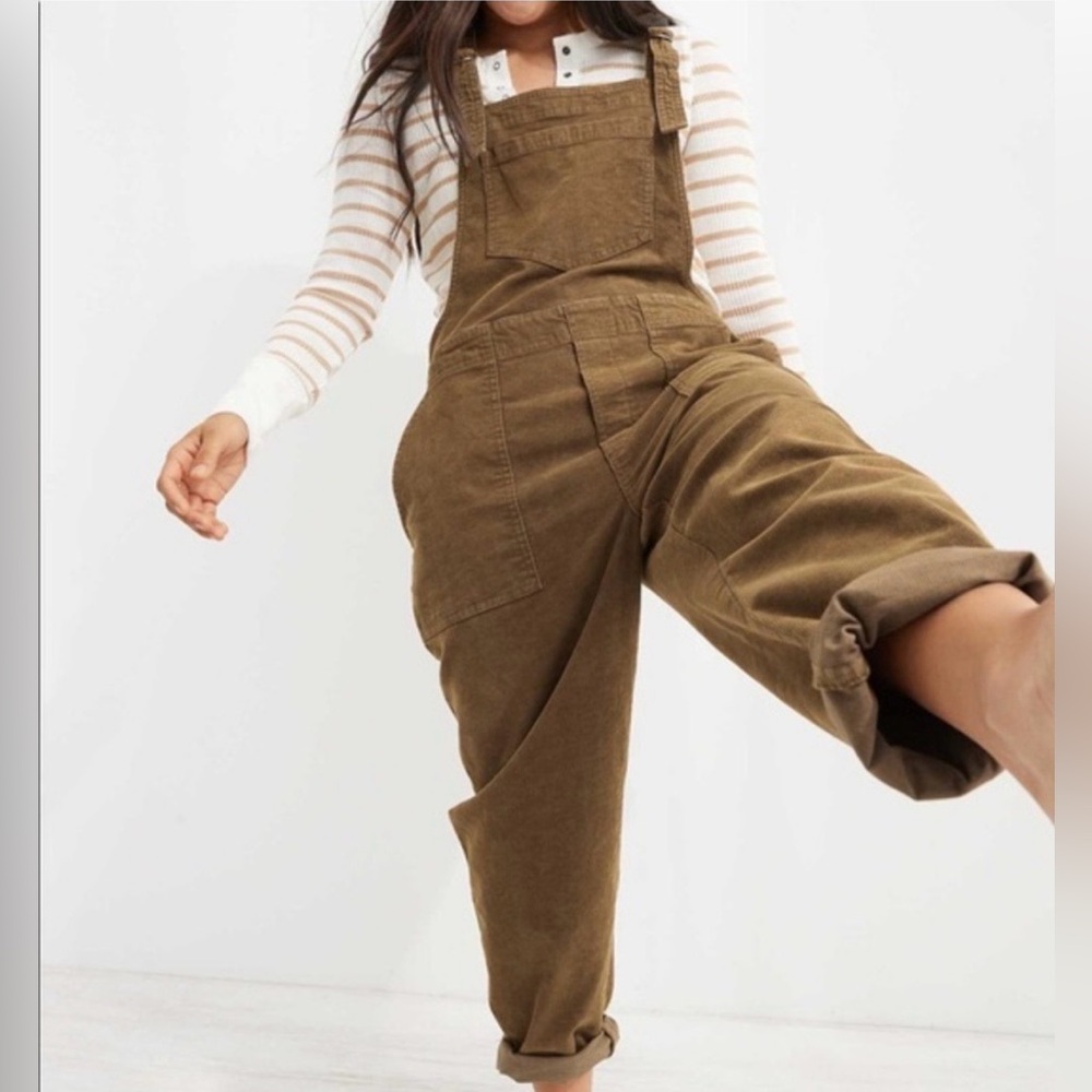 Aerie Werk & Play Brown Corduroy Overalls, Bibs Brown Size XS